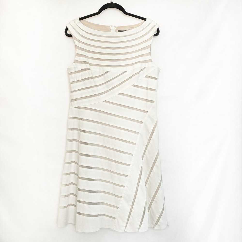 Adrianna Papell White Striped Illusion Dress - image 1