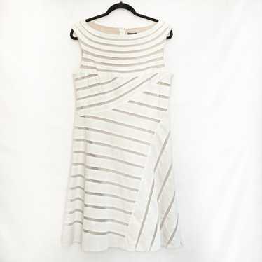 Adrianna Papell White Striped Illusion Dress