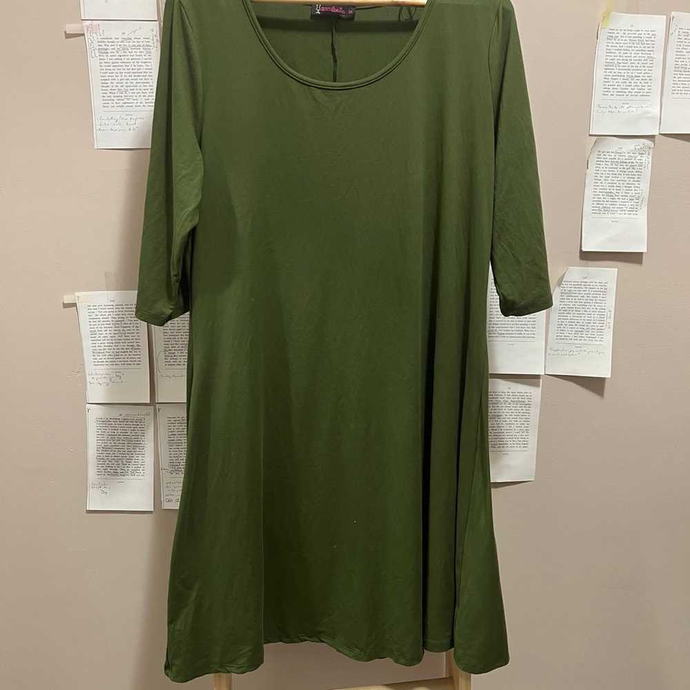 Plain Dark Green One Third Sleeve Midi Dress Made… - image 3