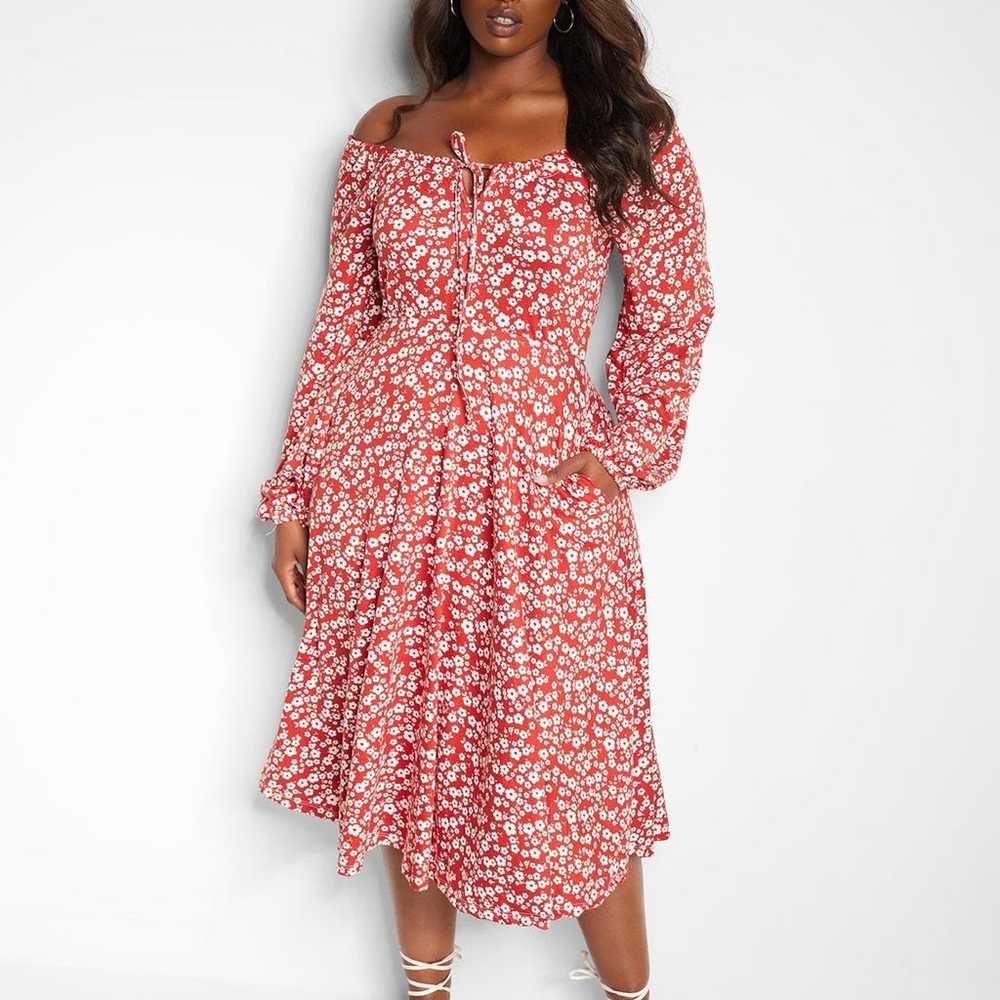 Rebdolls peasant off the shoulder red fall dress … - image 1