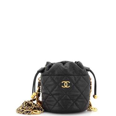 CHANEL Medallion Charms Drawstring Bucket Bag Quil