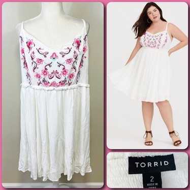 TORRID White & Pink Embroidered Texturized Gauze … - image 1