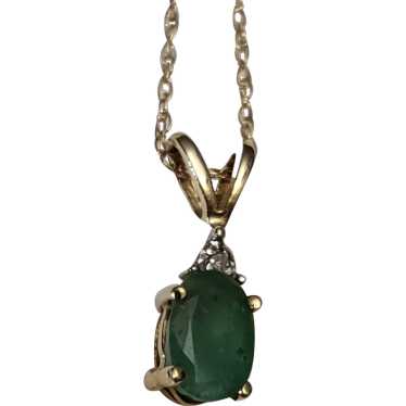 14K Gold .75CT Green Emerald and Diamond Drop Pend