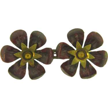 Vintage early flower Brooch with purple enamel an… - image 1