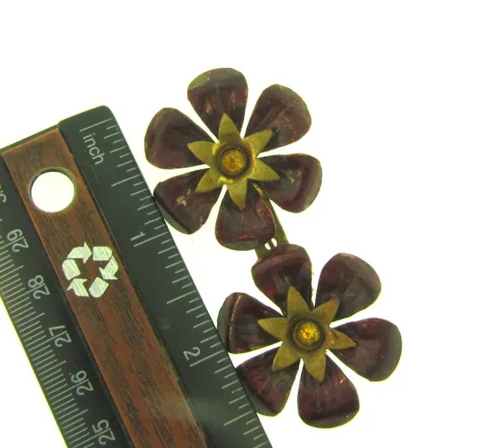 Vintage early flower Brooch with purple enamel an… - image 3