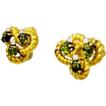 18kt Gold Tourmaline Diamond Love Knot Earrings - image 1