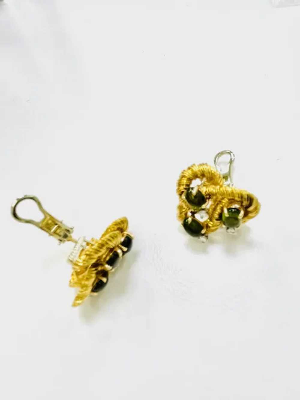 18kt Gold Tourmaline Diamond Love Knot Earrings - image 2