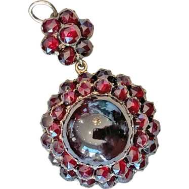 Victorian Garnet Cluster Pendant with Large Caboc… - image 1