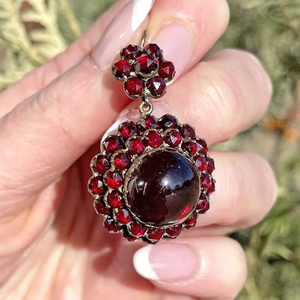 Victorian Garnet Cluster Pendant with Large Caboc… - image 2