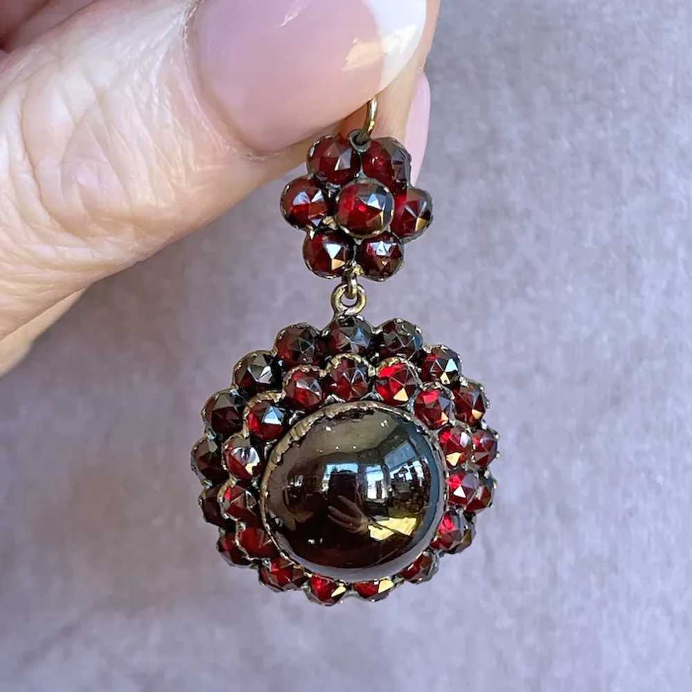 Victorian Garnet Cluster Pendant with Large Caboc… - image 6