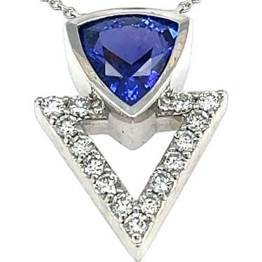 14K Custom Tanzanite and Diamond Necklace - image 1