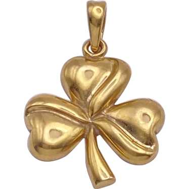 Shamrock or Clover Vintage Charm 14K Gold, Ireland