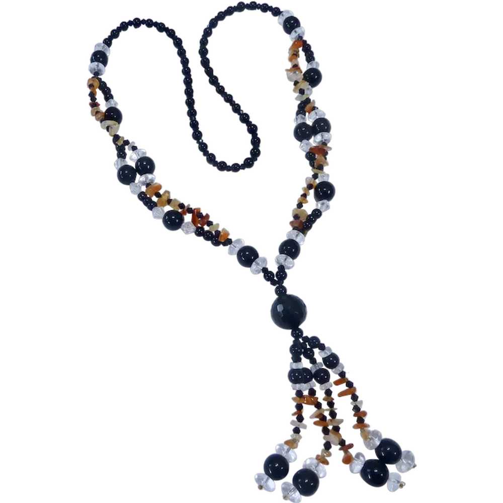 Fun Black & Clear Bead Necklace with Agate Accent… - image 1