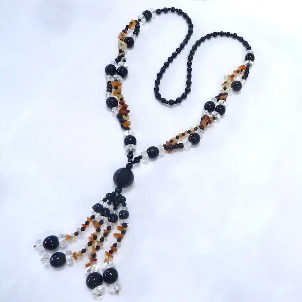 Fun Black & Clear Bead Necklace with Agate Accent… - image 2