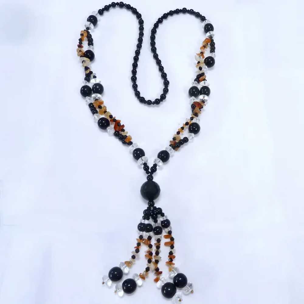 Fun Black & Clear Bead Necklace with Agate Accent… - image 4