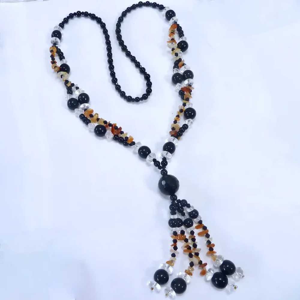 Fun Black & Clear Bead Necklace with Agate Accent… - image 5