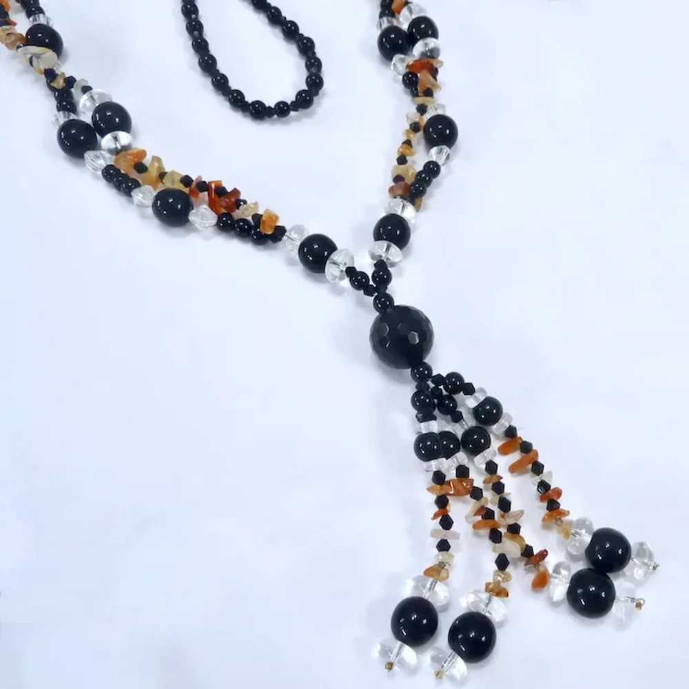 Fun Black & Clear Bead Necklace with Agate Accent… - image 6