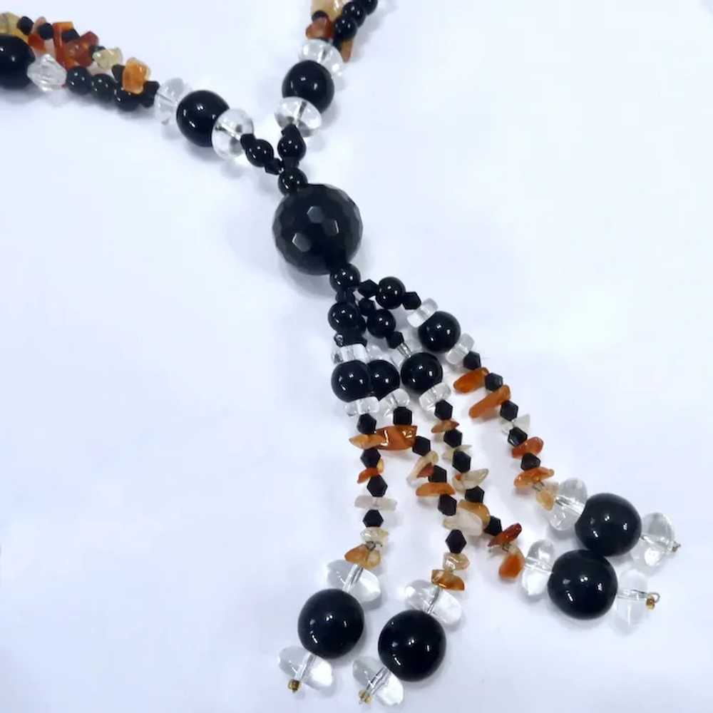 Fun Black & Clear Bead Necklace with Agate Accent… - image 7