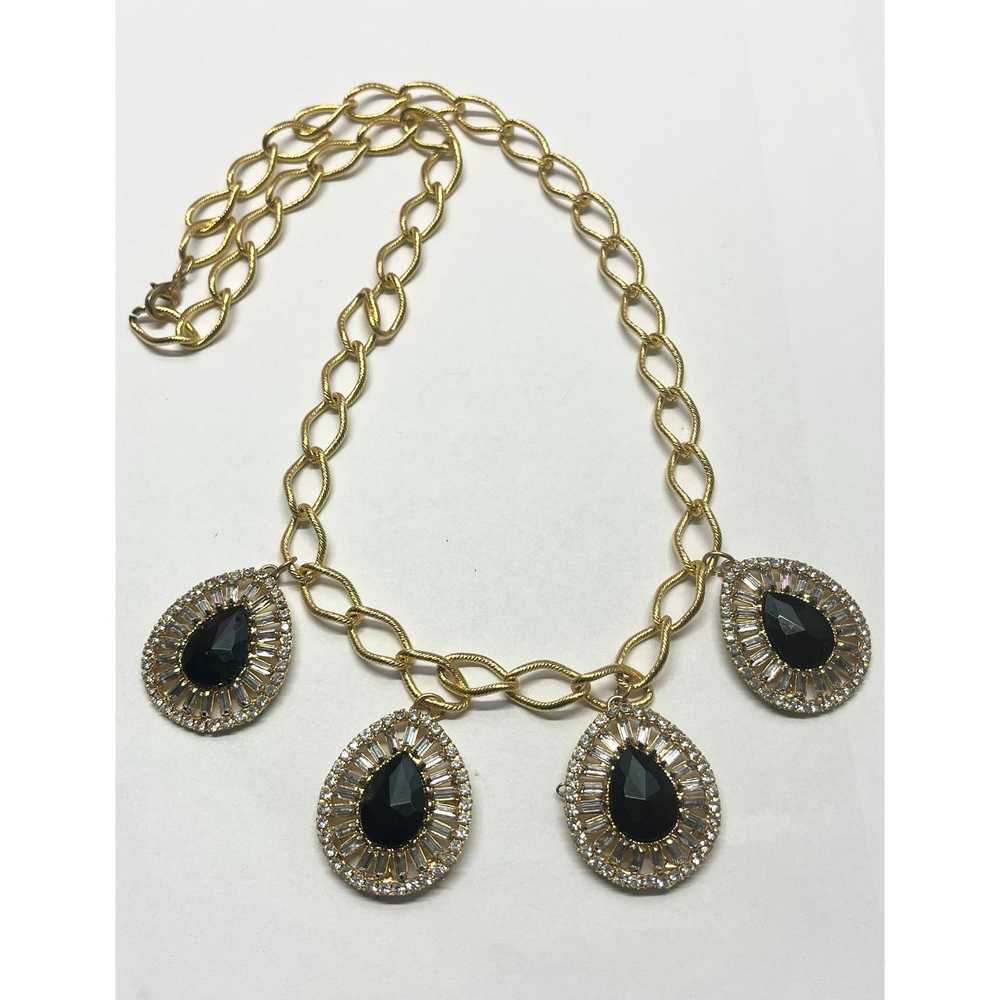 Vintage Vintage gold chain rhinestone charm neckl… - image 2