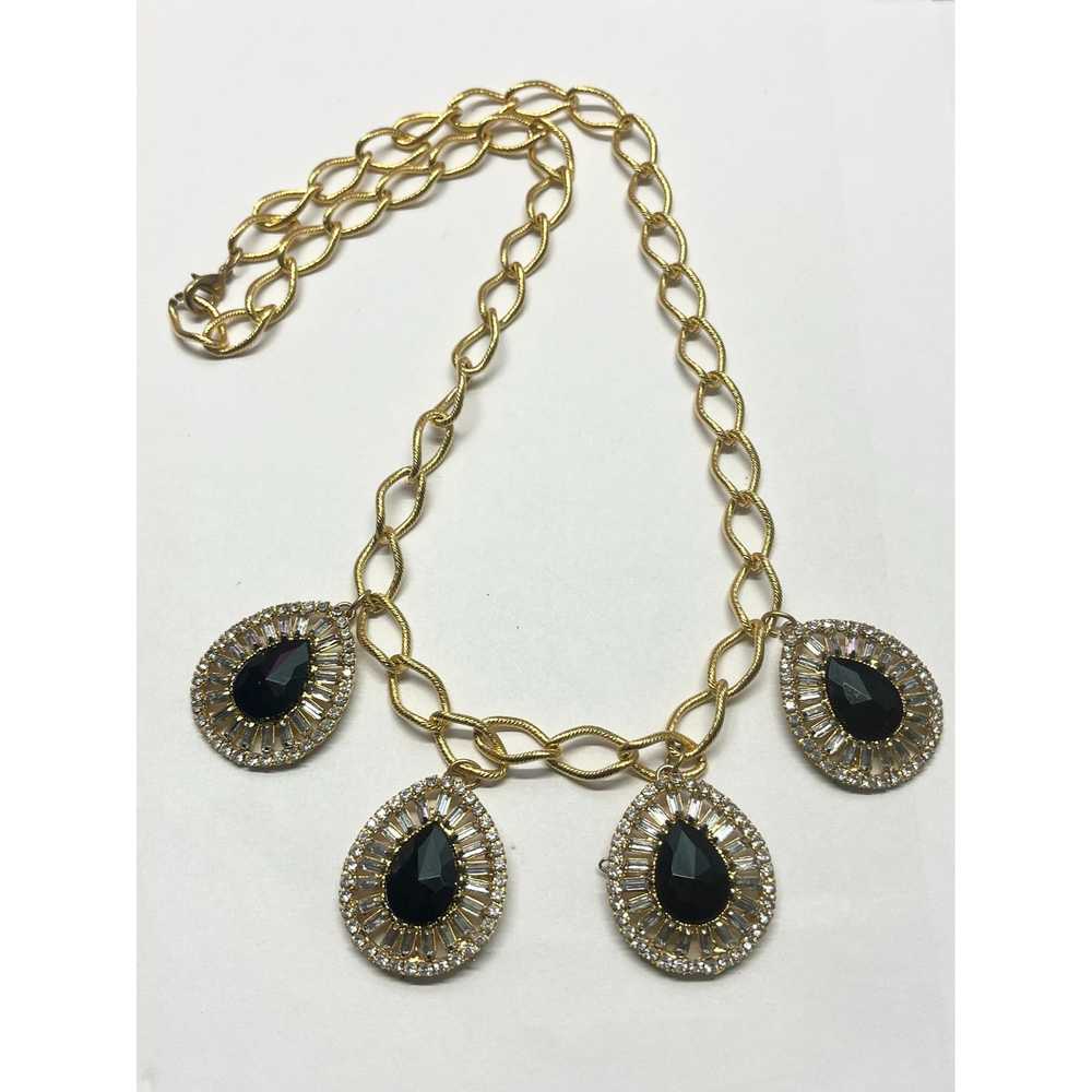 Vintage Vintage gold chain rhinestone charm neckl… - image 3