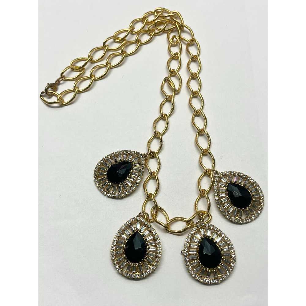 Vintage Vintage gold chain rhinestone charm neckl… - image 4