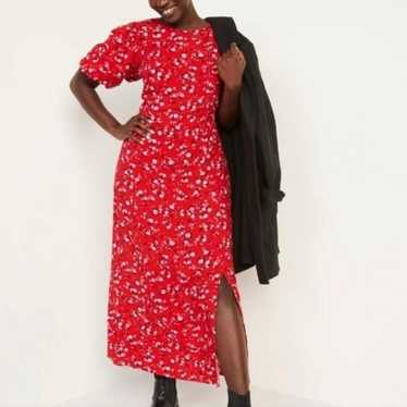 Old Navy Puff Sleeved Floral Red Maxi Dress  3x - image 1