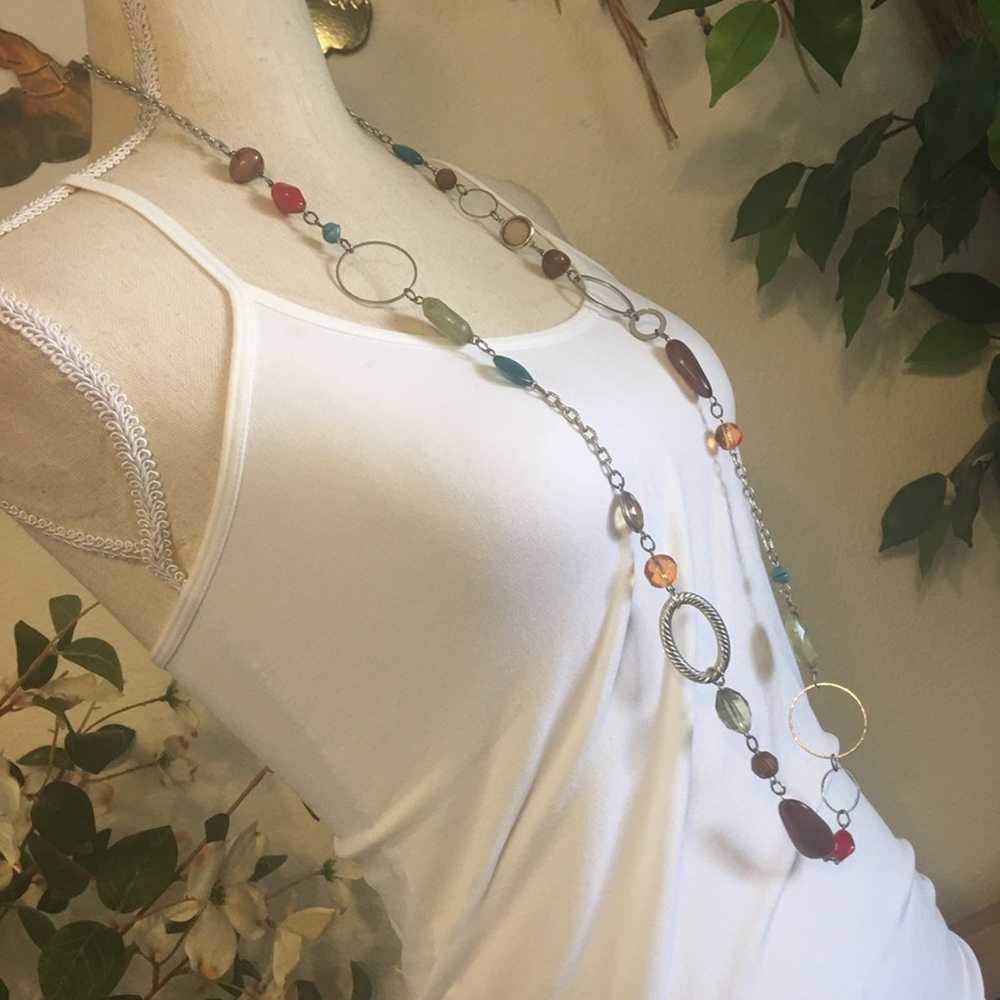 Jewelry Boho colorful beaded chain long length ne… - image 2