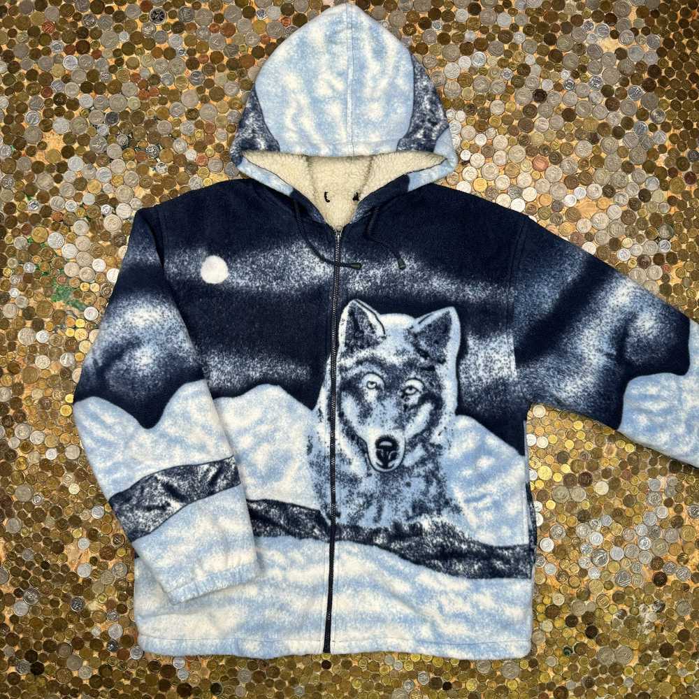 Vintage sweatshirt jacker winter wolf zip fleece … - image 1