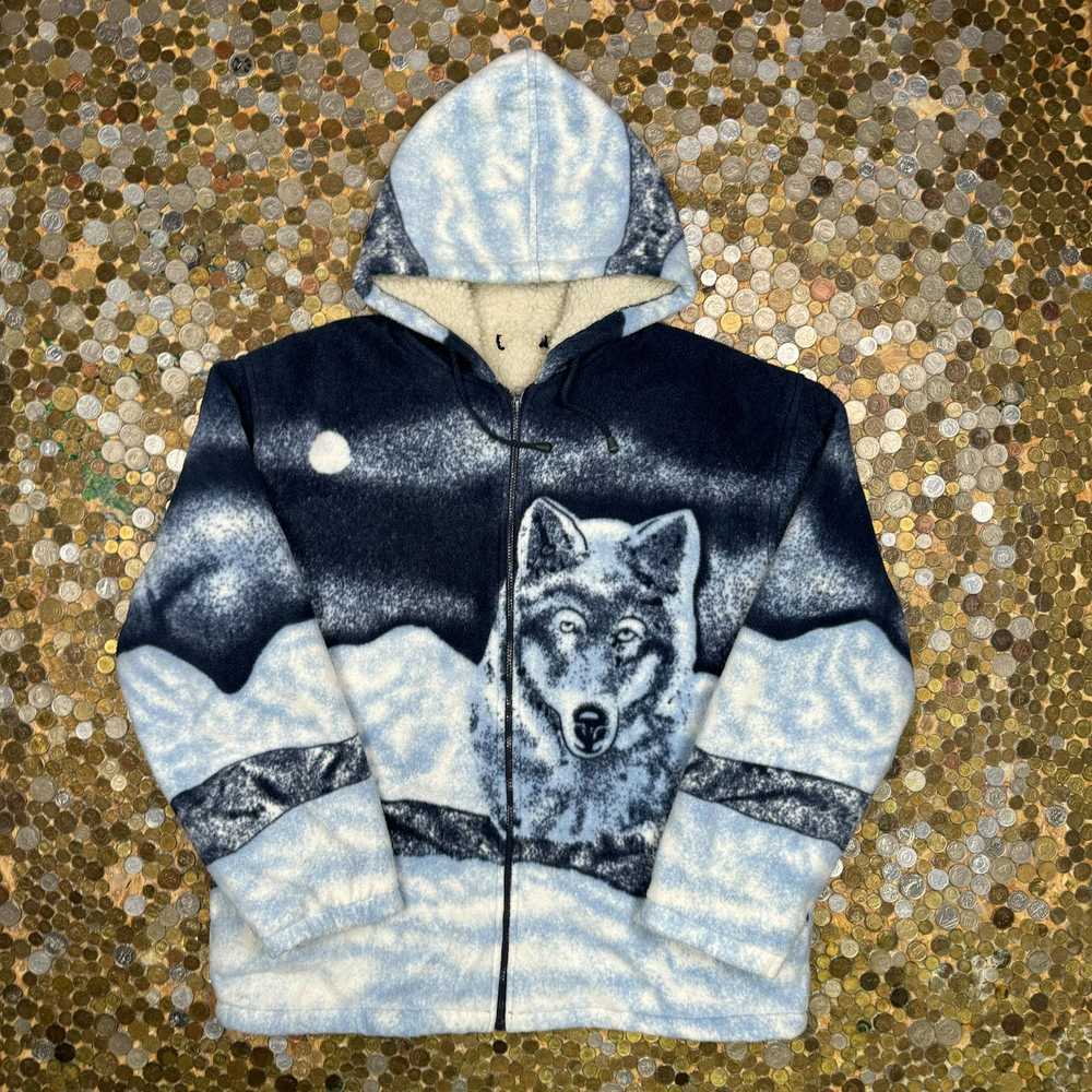 Vintage sweatshirt jacker winter wolf zip fleece … - image 4