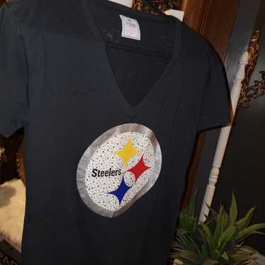 VS pink BLING Steelers t shirt.  Black sz small v… - image 1