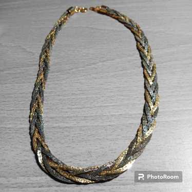 Tri Color Braided Herringbone Choker Necklace - image 1