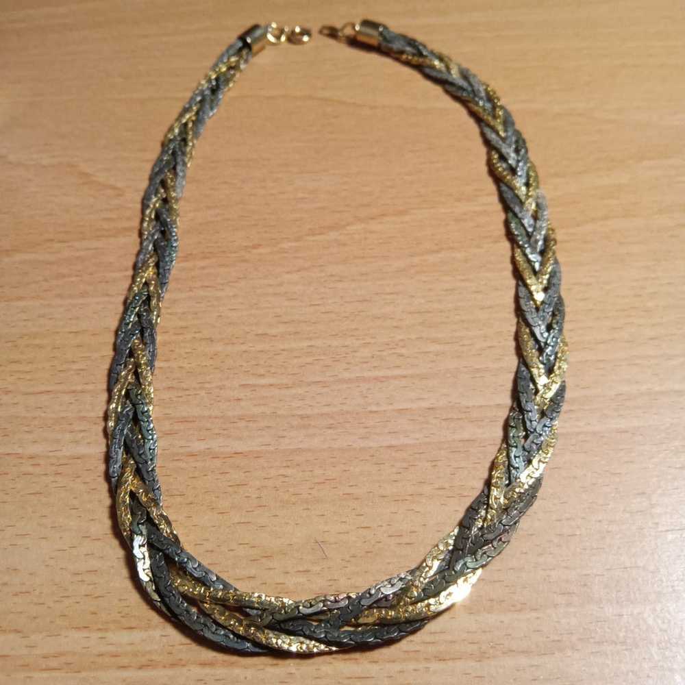 Tri Color Braided Herringbone Choker Necklace - image 2