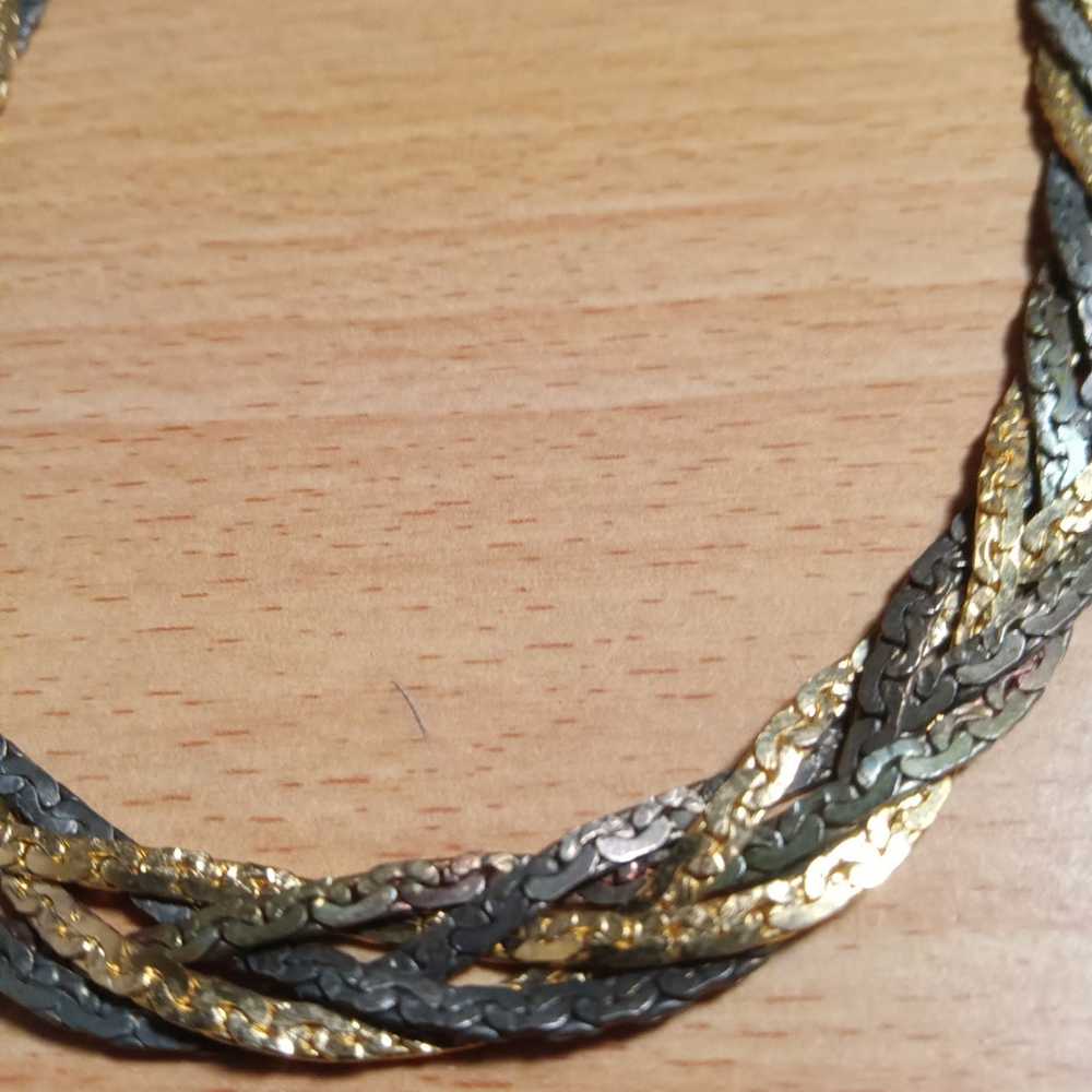 Tri Color Braided Herringbone Choker Necklace - image 3