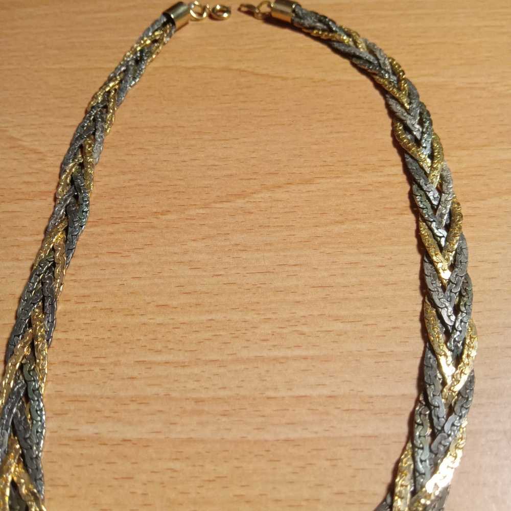 Tri Color Braided Herringbone Choker Necklace - image 4