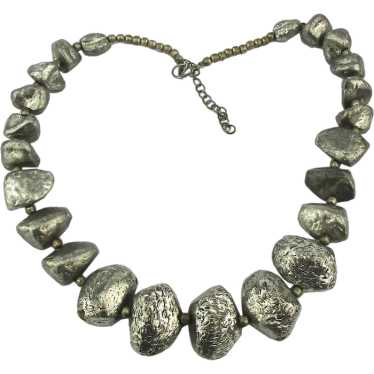 Strong Woman Silvertone Rock Bead Necklace Brutali