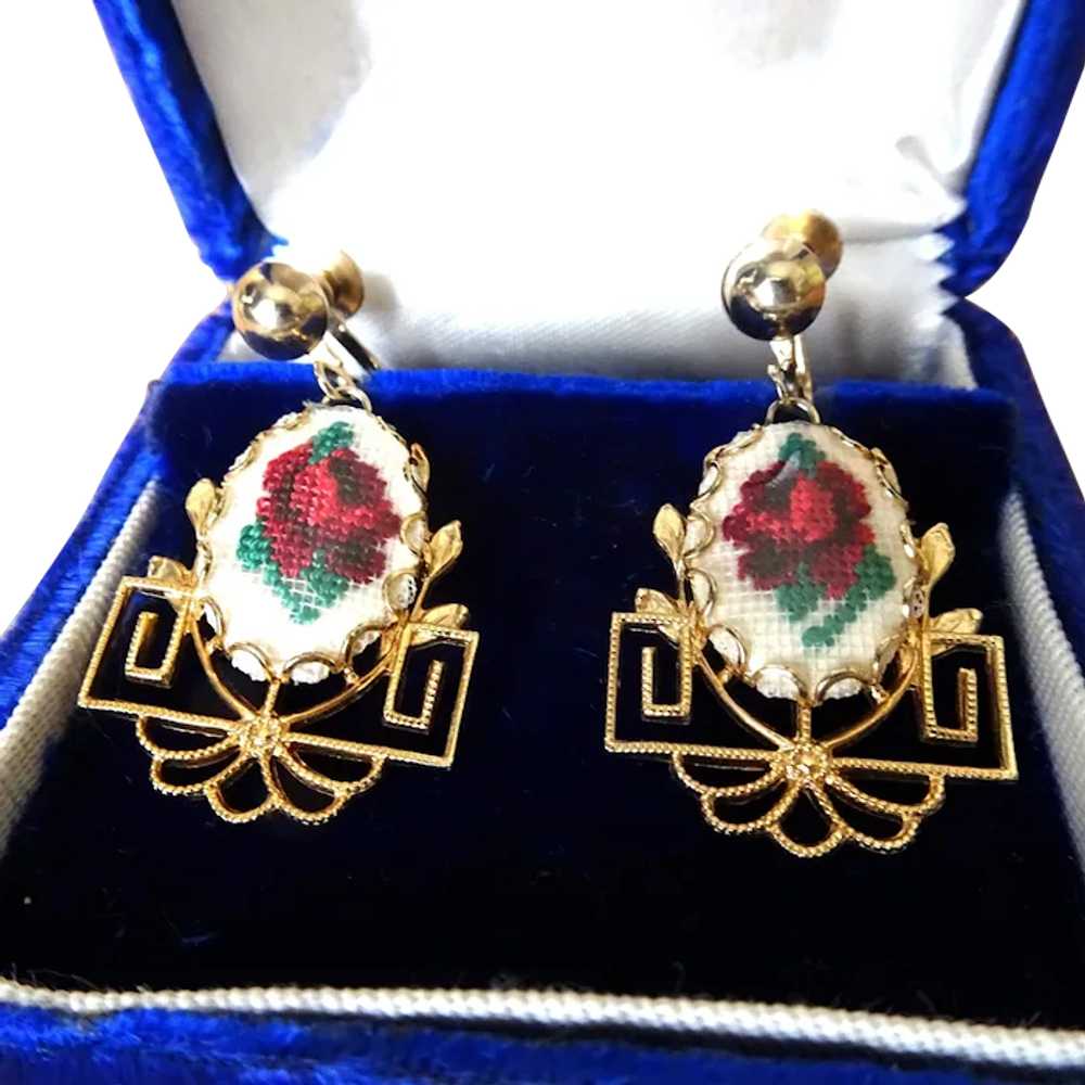 ROMANTIC Vintage Petit Point Drop Earrings, Lovel… - image 1