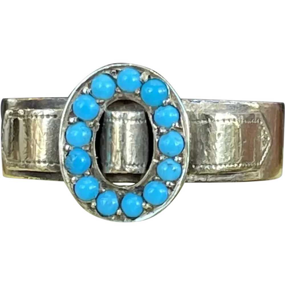 Victorian Turquoise Buckle Ring 18k Gold - image 1