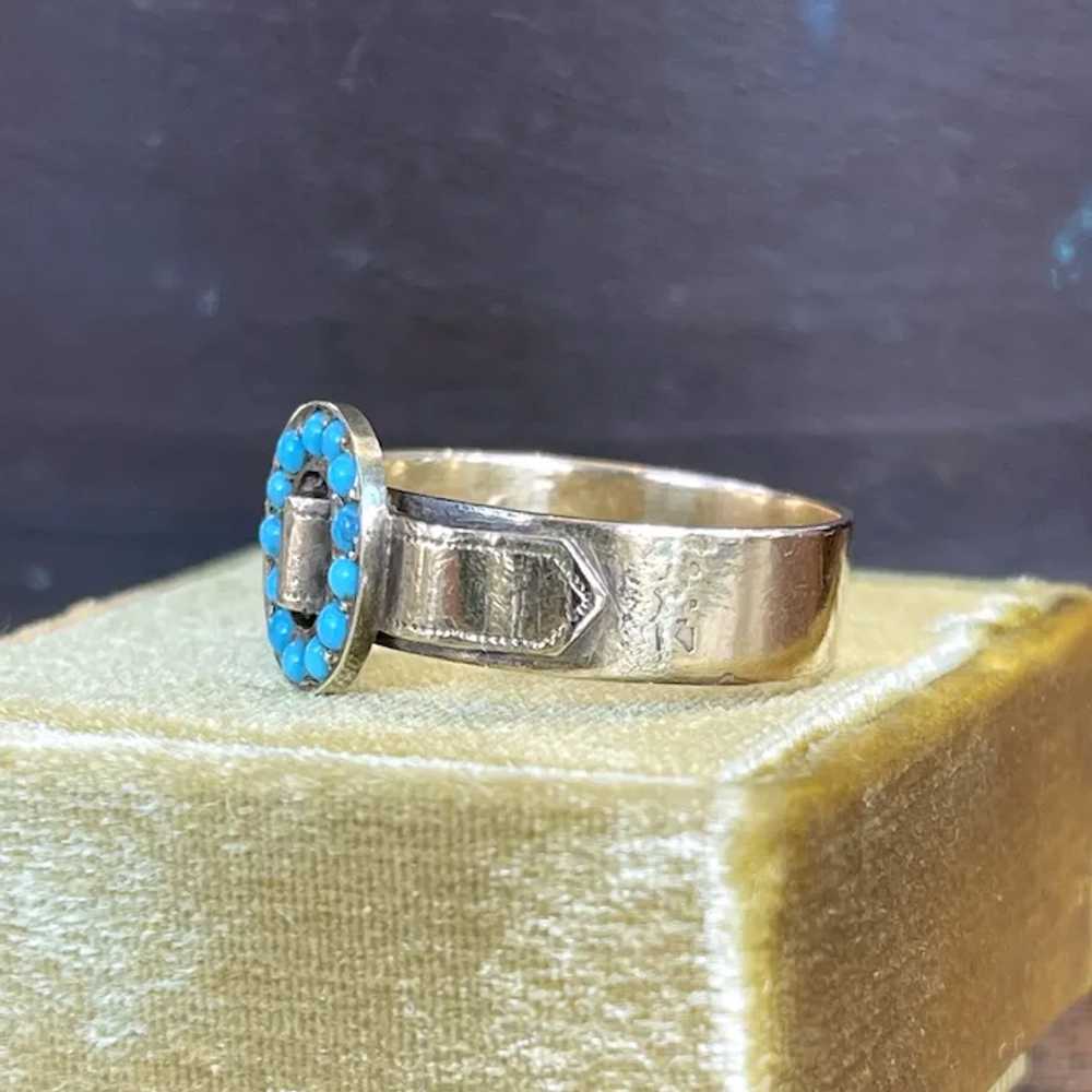 Victorian Turquoise Buckle Ring 18k Gold - image 2