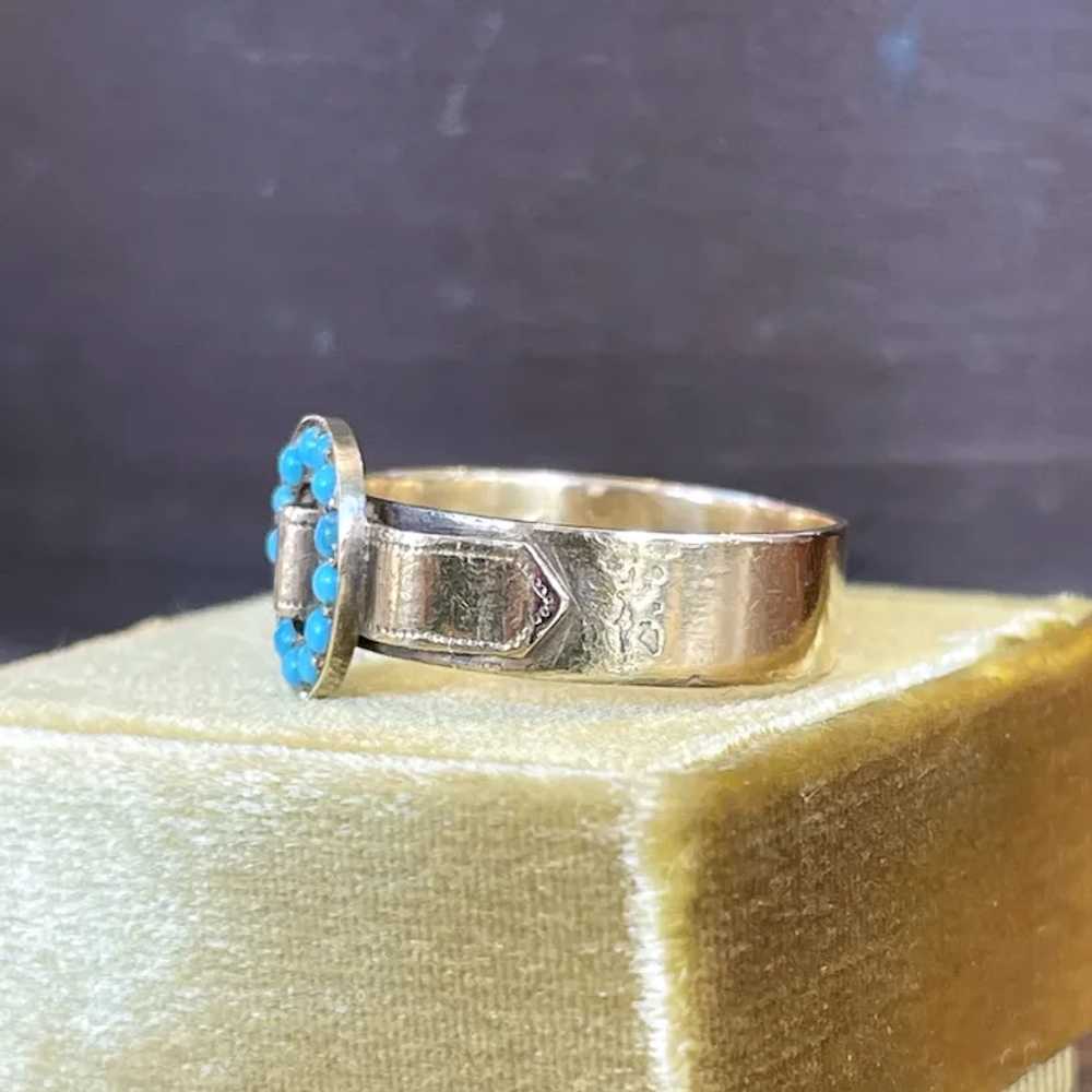 Victorian Turquoise Buckle Ring 18k Gold - image 3