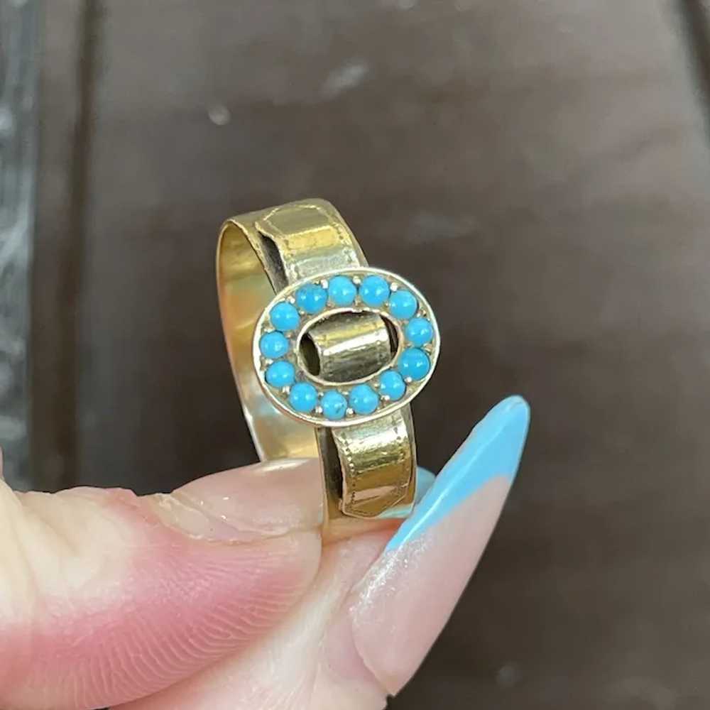 Victorian Turquoise Buckle Ring 18k Gold - image 9