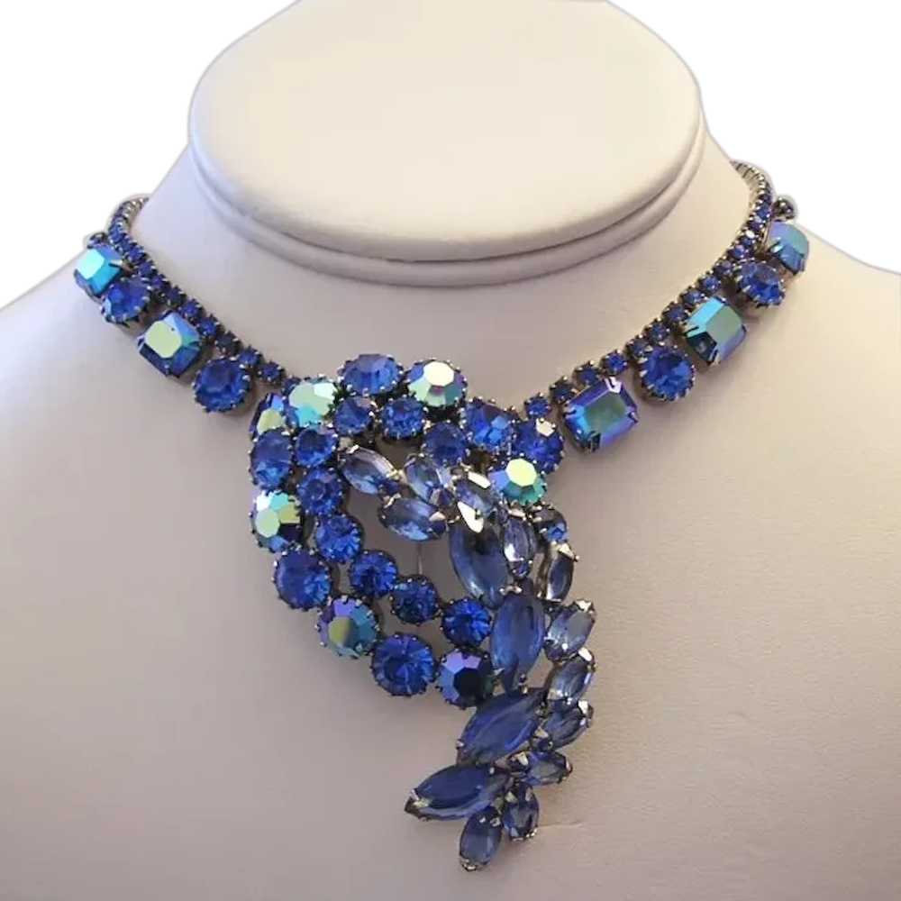 1960's AZURE & Sky Blue Rhinestones LARGE Brillia… - image 1