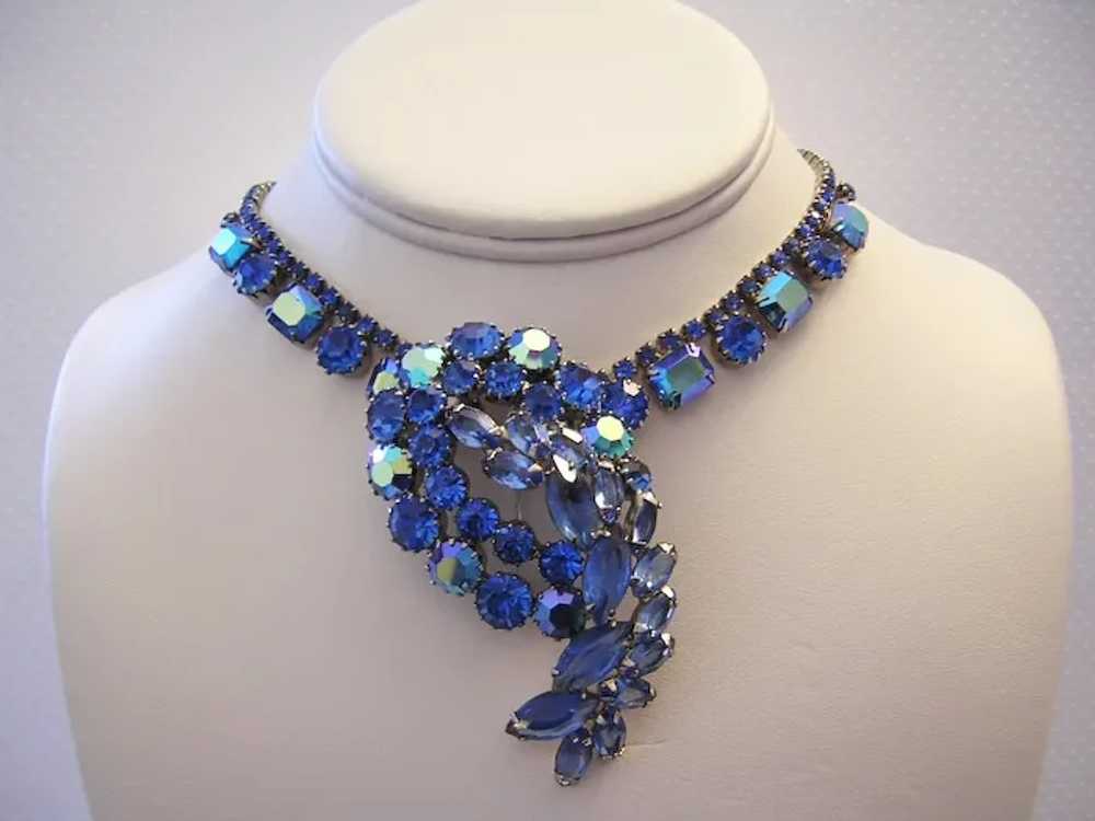 1960's AZURE & Sky Blue Rhinestones LARGE Brillia… - image 8