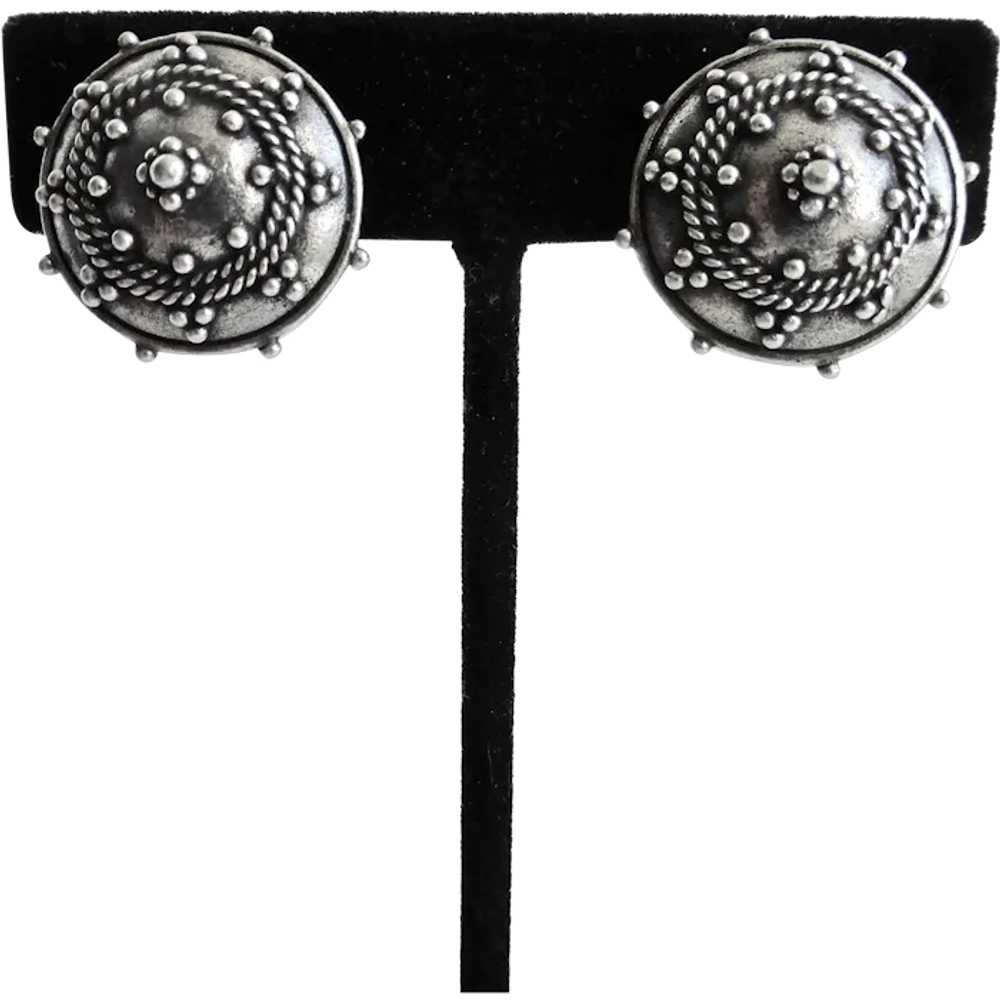 ANNE KLEIN Clip Back Earrings of Antiqued Silver … - image 1