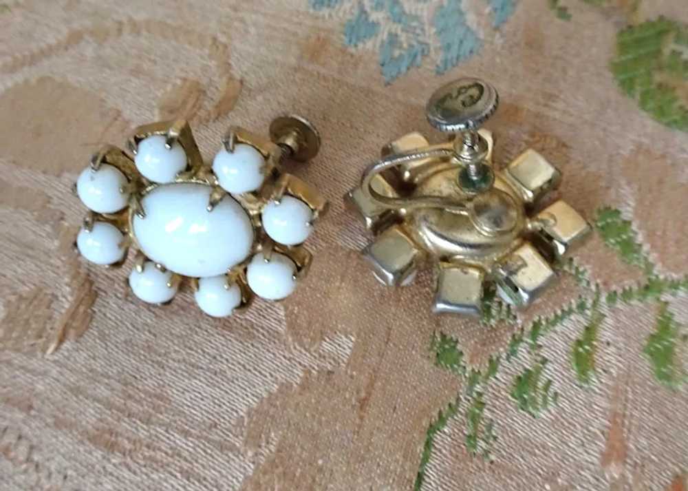 PRETTY  Vintage Milk Glass Earrings, Signed Coro,… - image 2