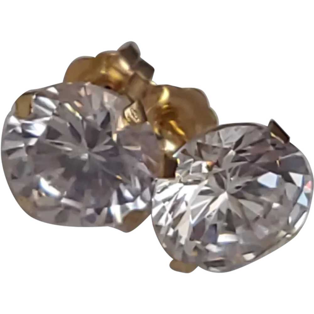 14K Gold Crystal Stud Earrings 2CT Each - image 1