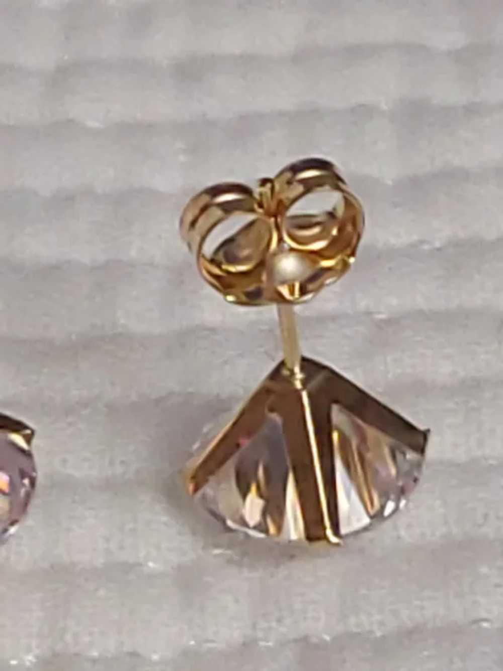 14K Gold Crystal Stud Earrings 2CT Each - image 6