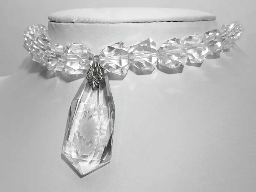 Rock Crystal Bead Necklace w Double Sided Flower … - image 10