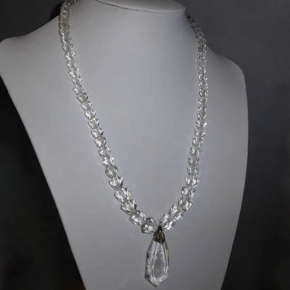 Rock Crystal Bead Necklace w Double Sided Flower … - image 12