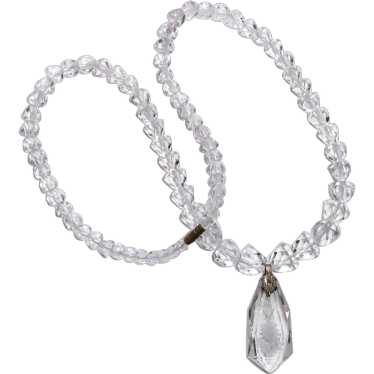 Rock Crystal Bead Necklace w Double Sided Flower … - image 1