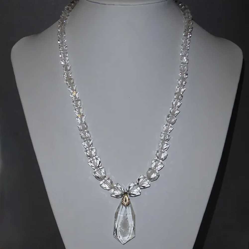 Rock Crystal Bead Necklace w Double Sided Flower … - image 3